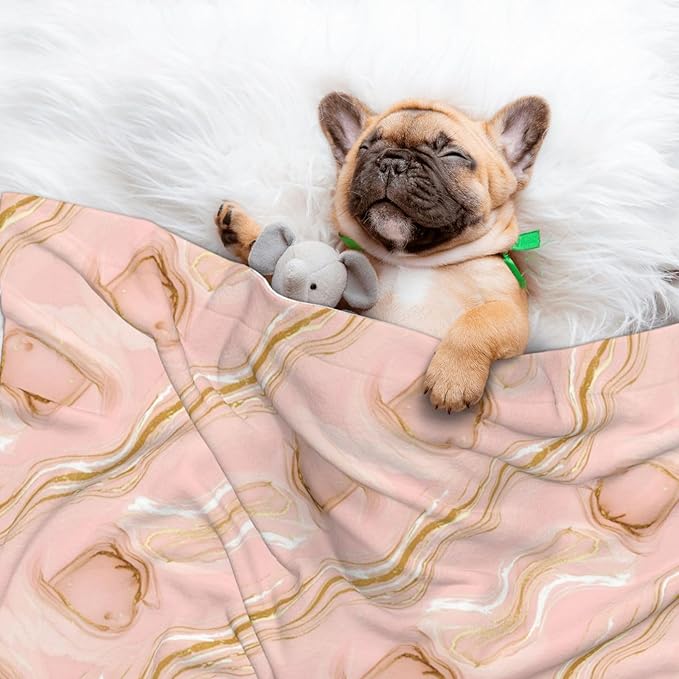 Two Sided Plush Pet Blanket for Crates Carriers Home Use, Pink Tie Dye Marble Texture, Reversible Throw with Cozy Dot Fabric and Silky Reverse for Small Large Pets