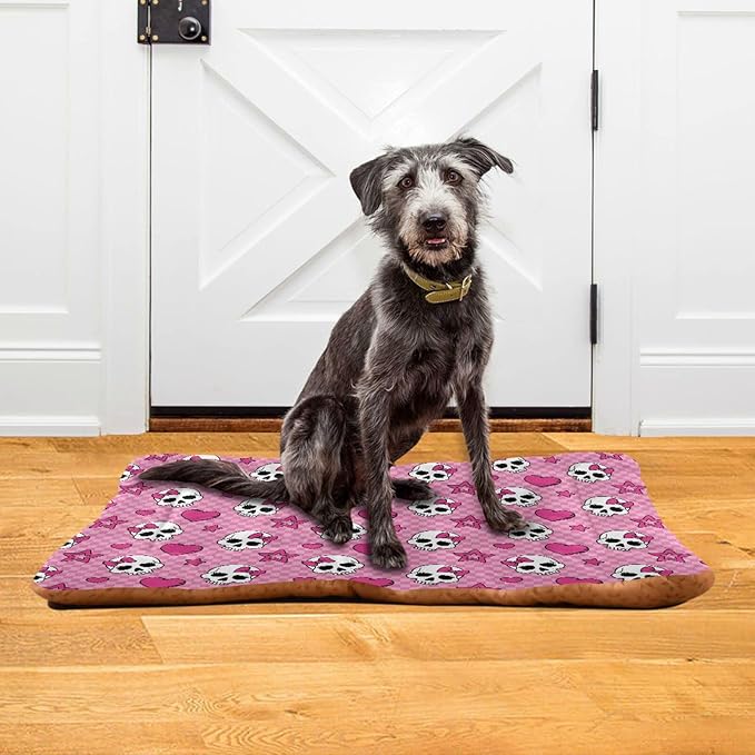 Pet Bed Pink Skull Dog Bed Mat Absorbing Non Slip Pad Pet Sleeping Mat for Small, Medium, and Large Dogs Puppy Cat 36 in x 24 in