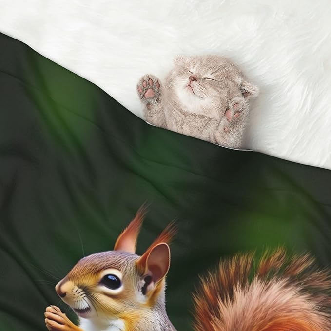 Waterproof Dog Blanket Soft Pet Blanket for Puppy Cat, Fleece Cat Throw Blankets for Furniture Bed Couch Sofa Reversible - Squirrels Eating Peanuts On The Tree