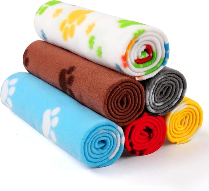 LINENLUX Cute Dog Blanket for Small Medium Dogs 6-Pack Soft Stretchy Fleece Blankets for Pet Cat Puppy Warm Wrinkle-Resistant Throw for Couch Bed Outdoor Mix 40x31 inch (Pack of 6)