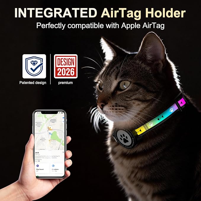 Airtag Cat Collar Breakaway, Reflective Cat Collar with AirTag Holder and Bell, Compatible with Apple Air Tag, Comfortable Padding, Adjustable, Durable (Pink, S)