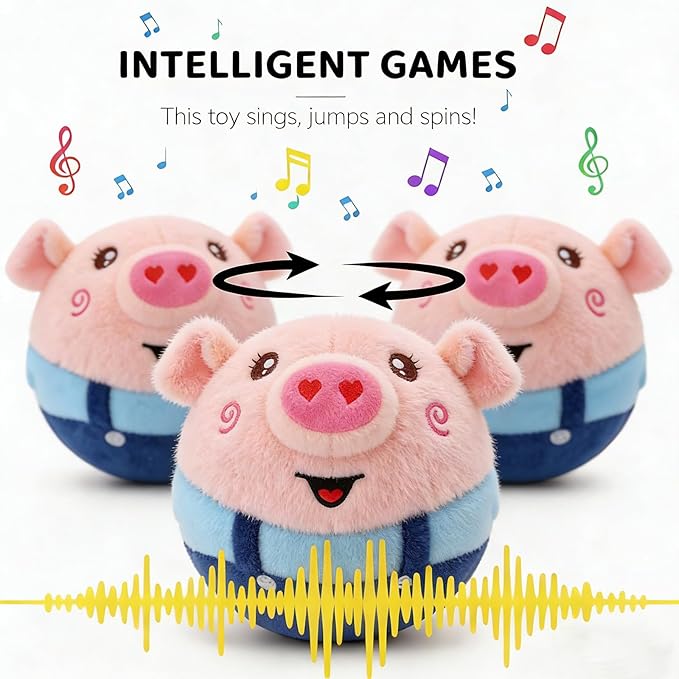 Interactive Dog Toys,Active Moving Pet Plush Toy with Recording and Music Modes, Jumping Squeaky Song shaking Interactive Dog Ball,Rechargeable Dog Toys to Keep Them Busy,Plush Pet Toy(Smile Blue Pig)