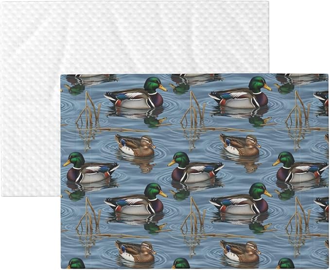 Two Sided Pet Cuddler Blanket for Anxiety Calming, Beauty Mallard Ducks Hunting, Reversible Plush Design with Bubble Dot Pattern Provides Familiar Surface Anywhere