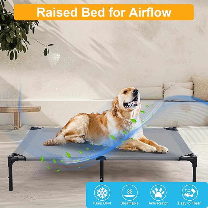 42'' Outdoor Elevated Dog Bed with Six Support Feet, Chew-Proof Raised Dogs Bed, Washable & Breathable Cooling Dog Cot Beds Medium Large Size Dogs, Outdoor Pet Hammock Beds, Outside Pet Beds(Large)