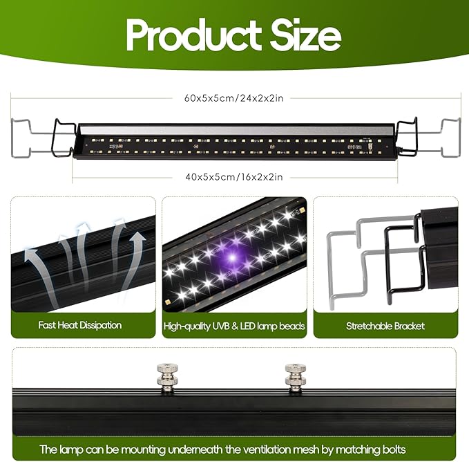 UVB Light for Reptiles with Dimmer,16 inch 15W LED UVA UVB Reptile Light Fixture with 4 Auto Modes for Ferguson Zones, Terrarium Lamp for Bearded Dragons, Leopard Gecko, Snake, Turtle & More