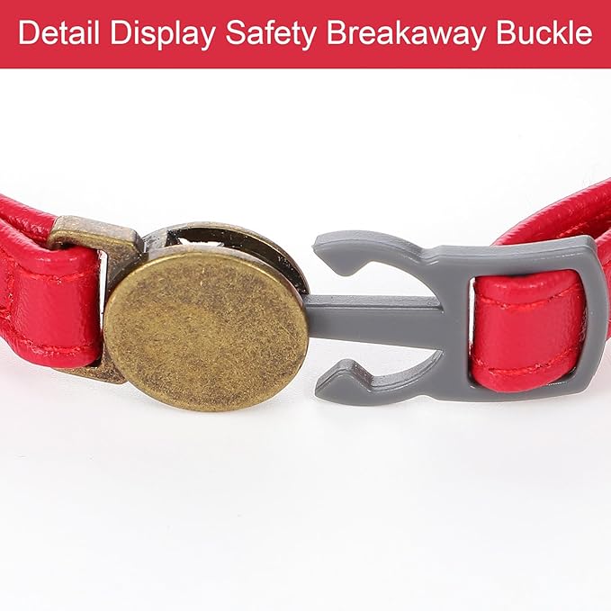 Red Cat Collar, Breakaway Leather Cat Collar Adjustable Red Kitten Collars with Bell Quick Release Buckle for Most Cats and Kittens