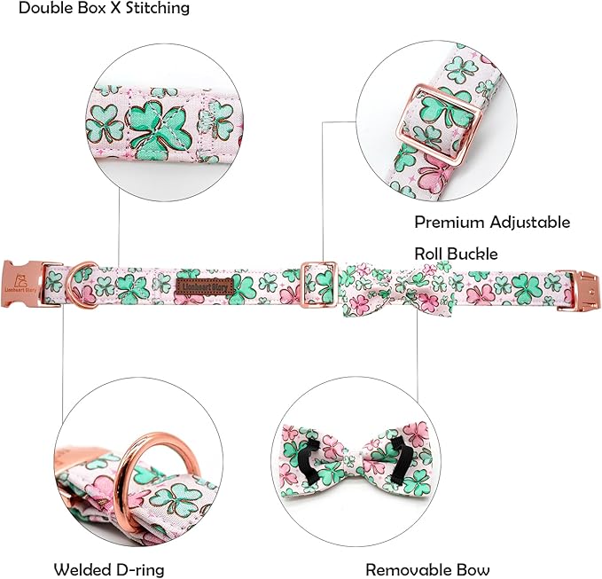 Lionheart glory Dog Bow Collar St. Patrick's Day Dog Collar for Medium Dogs, Adjustable Green Collars Lucky Clover Shamrock Dog Collar with Bowtie Pet Collar Bows