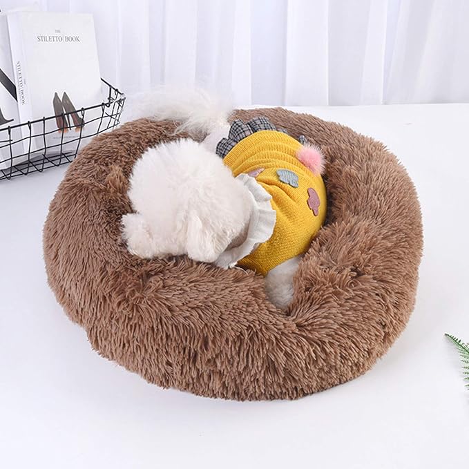 Warming Round Dog Bed for Small, Medium and Large Dogs & Cats, Short & Long Plush Pet Bed, Luxurious Faux Fur Donut Cuddler, Bolster Pet Bed & Sofa, Machine Washable 80CM 32Inch