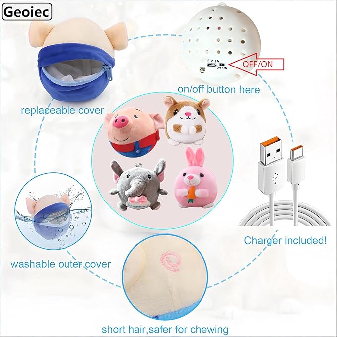 Interactive Dog Toys,Active Moving Pet Plush Toy with Recording and Music Modes, Jumping Squeaky Song shaking Interactive Dog Ball,Rechargeable Dog Toys to Keep Them Busy,Animal Plush Pet Toy(Hamster)