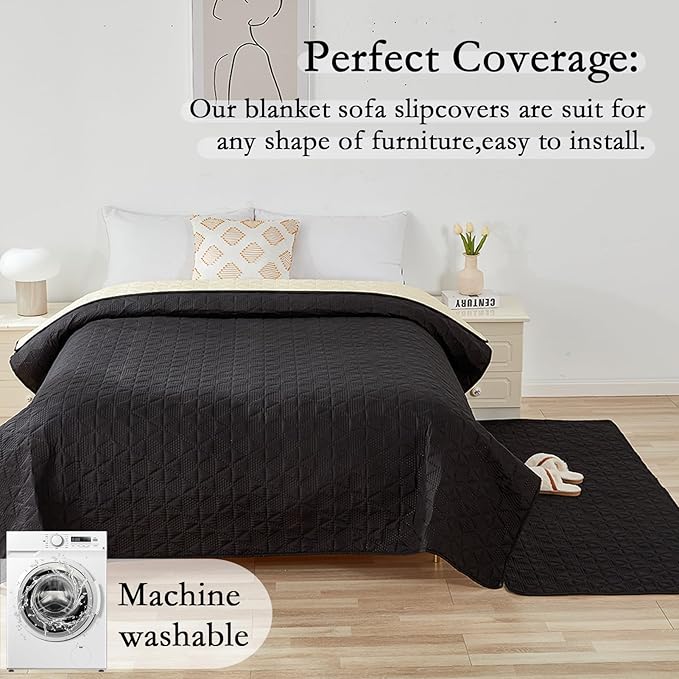 Waterproof Dog Bed Cover Pet Blanket, Soft Pet Couch Covers for Sofa Washable, Bed Couch Sofa Furniture Protector for Puppy Cat Kids (Black,130 * 210 CM)