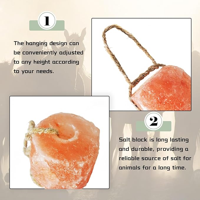 Animal Salt Lick Block on Rope for Horses,Deer,Cattle,Sheep Livestock Natural Organic Mineral Intake Long Lasting Himalayan Deer Salt Block(1 Pcs,2.4-3.3 lbs)
