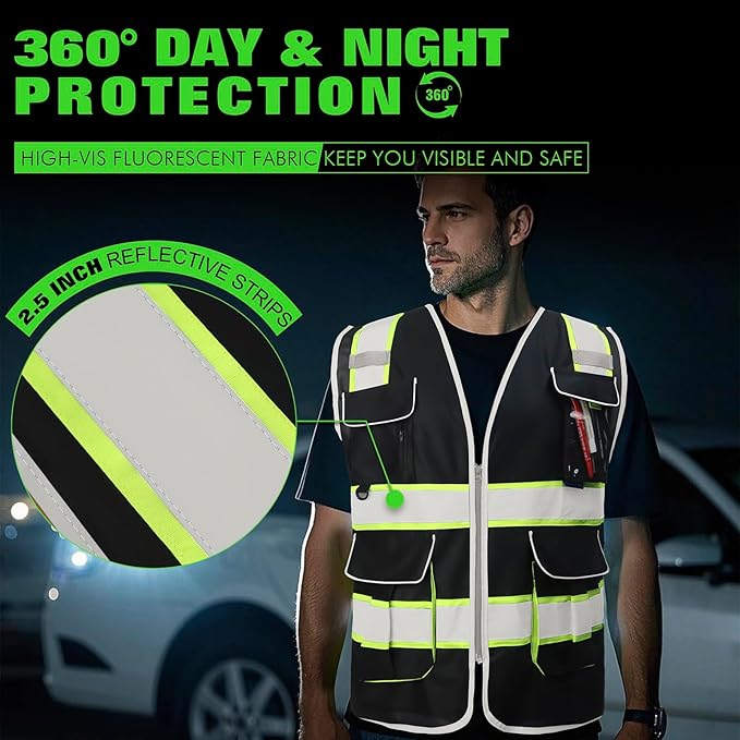 BeautyWill Custom Logo 10 Pockets Safety Vest Class2 ANSI Certified High Visibility Reflective Vest