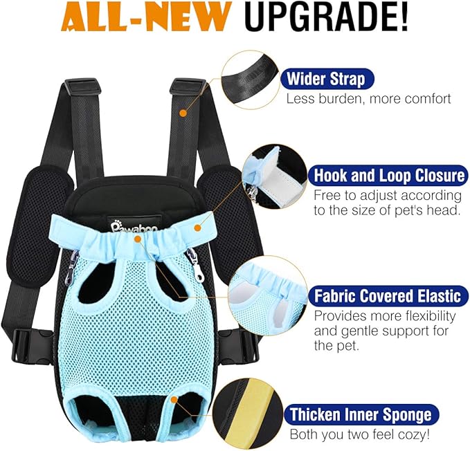 Pawaboo Adjustable Dog Carrier Purses, Pet Front Cat Travel Bag Dog Carrier Purses for Traveling Hiking Camping, Legs Out, Easy-Fit for Small Medium Dogs, XL, Blue