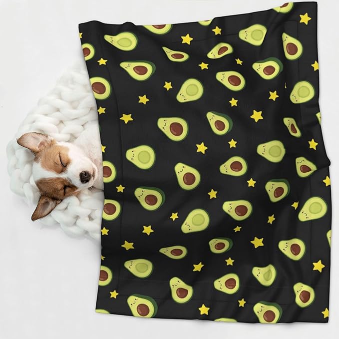 Reversible Pet Blanket for Easy Cleaning Maintenance, Avocado and Star Pattern Black, Double Sided Plush Dot Design Means Double Use Between Washes for Convenience