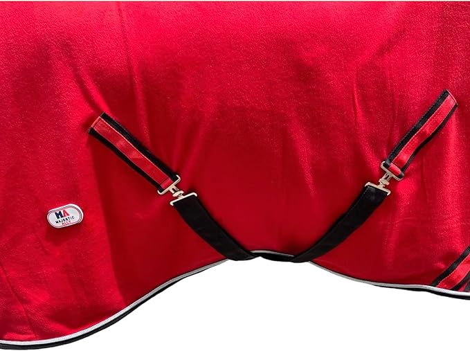 Majestic Ally Anti Pill Fleece Horse Blanket/Sheet with Silver Braided Rope (Red, 74)