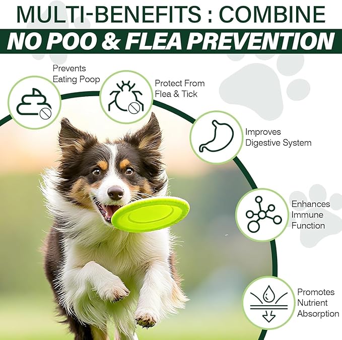 200 Chews No Poo Chew for Dogs-Flea and Tick Prevention Chews-2 in 1 Control Coprophagia & Flea Tick Supplement-Natural Soft Treats Deterrent Eat Poop with Digestive Enzymes Probiotics-Chicken