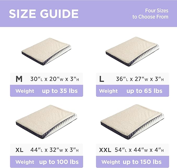 LE SURE XXL Washable Dog Bed Cover Replacement Plush Fleece Cover for Orthopedic Egg Crate Foam Pet Mat 54x44x4 Inches, Grey