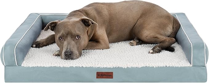Furhaven Cooling Dog Sofa Bed – Memory Foam Couch with Bolsters, Textured Plush & Water-Resistant Cover, Washable Cover - Riverway, Large