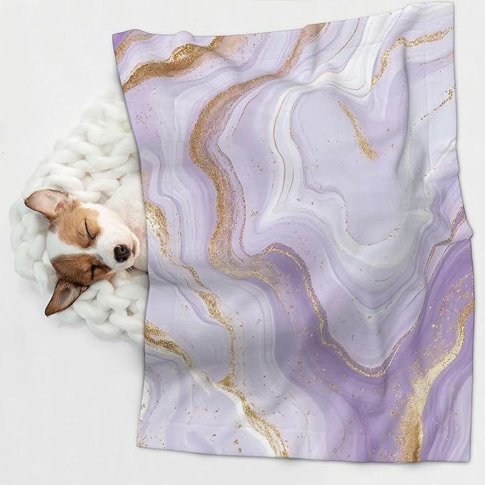 Waterproof Dog Blanket Soft Pet Blanket for Puppy Cat, Fleece Cat Throw Blankets for Furniture Bed Couch Sofa Reversible - Lavender Glitter Foil Stripes
