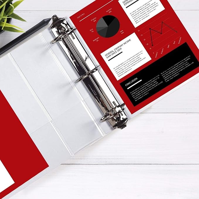 3 Ring Binder, Professional D Ring 5 Inch, Presentation Folder for Standard Pages 8.5 x 11 with Pockets, Crystal Clear View White (4 Pack)