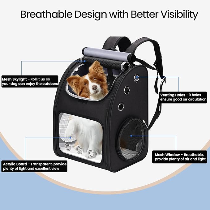 Cat Carrier Backpack, Expandable Pet Carrier Backpack for Cats, Dogs and Small Animals, Portable Pet Travel Backpack, Airline Approved, Ideal for Traveling/Hiking/Camping, Black, XL