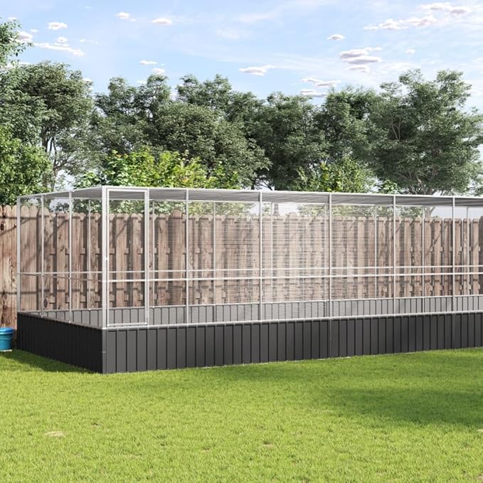 Large Metal Heavy Duty Walk-in Aviary Cage with Extension, Ample Activity Space Bird Cage with Lockable Door Also for Chickens and Rabbits, Silver 448.4"x120.9"x83.5" Steel,-527