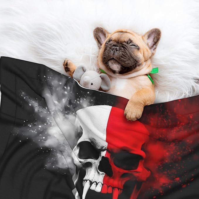 Waterproof Dog Blanket Soft Pet Blanket for Puppy Cat, Fleece Cat Throw Blankets for Furniture Bed Couch Sofa Reversible - Red and White Screaming Demon Skull