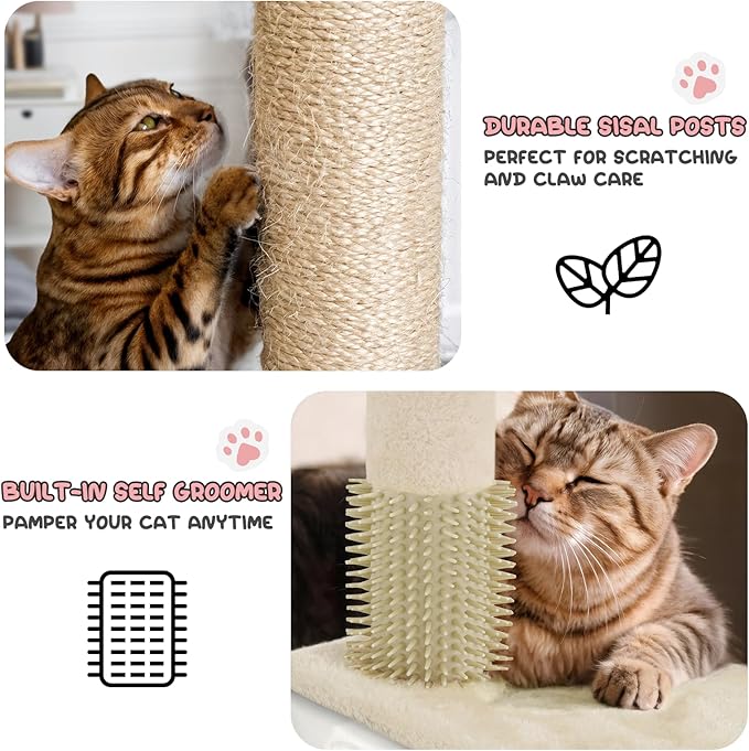 MoNiBloom 54 Inch Cat Tree Tower for Indoor Cats Large Adults, Cat Tower with Scratching Post, Multi-Level Furniture Activity Center with Cat Condo Pet Play House, Beige