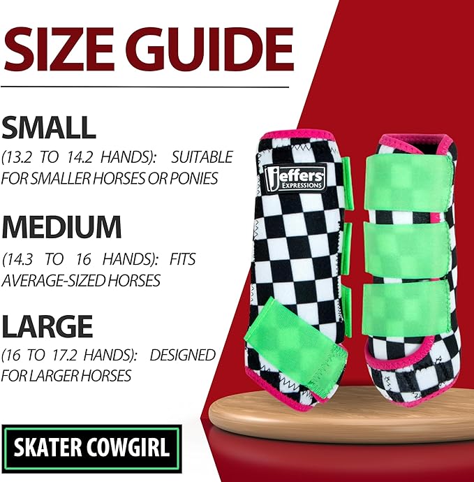 Jeffers Expression Protective Horse Boots 1 Pair, Skater Cowgirl - Safe Neoprene Leg Guards, Comfortable Fit, Durable Strap Closures, Front & Hind Support, Accessories for Travel & Riding - Medium
