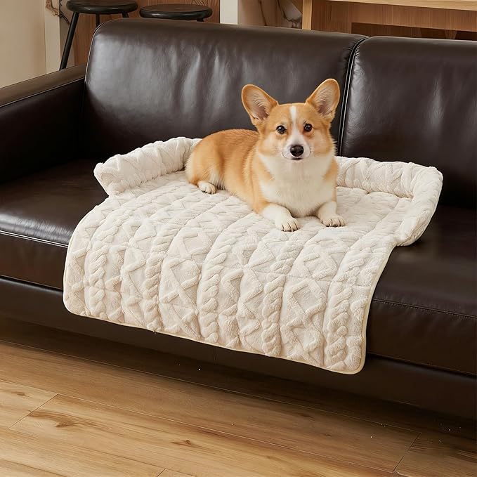 Dream Cloud Pet Sofa Bed for Couch, 2026 Upgraded Plush Washable Waterproof Non-Slip Pet Mat, Cozy Furniture Protector for Small Medium Dogs & Cats (White)