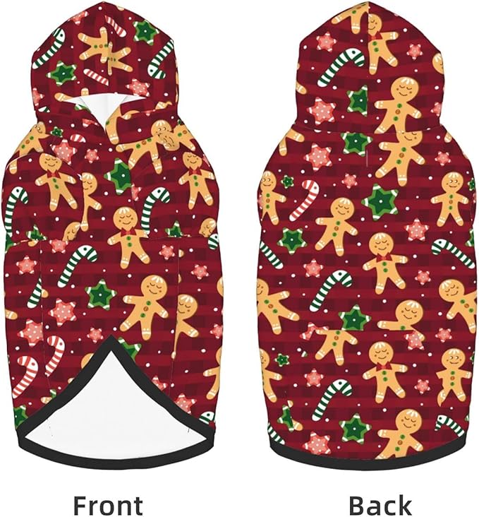 Christmas with Gingerbread Men, Candies Hoodie,Christmas Cosplay Dog Clothes with Pocket and Hat Winter Clothes Sweaters X-Large