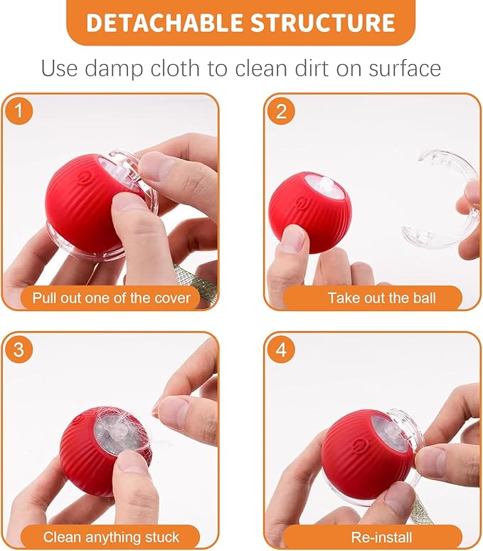 Interactive Cat Toys for Indoor Cats Smart Automatic Ball Rolling for Bored Kitten Pet Upgraded Speedy Moving Chase Dogs Toy Red