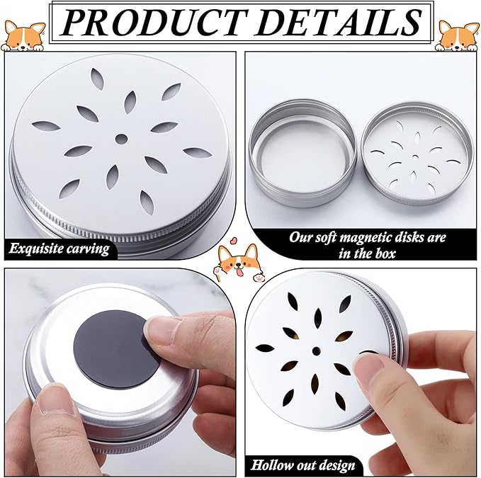 Oudain 12 Pack Dog Scent Work Tins, Dog Scent Training Box, Pet Nose Metal Container with 12 Magnetic Dots, Smell Training Kit Smell Canisters Aluminum Cans for Pet(Cute)