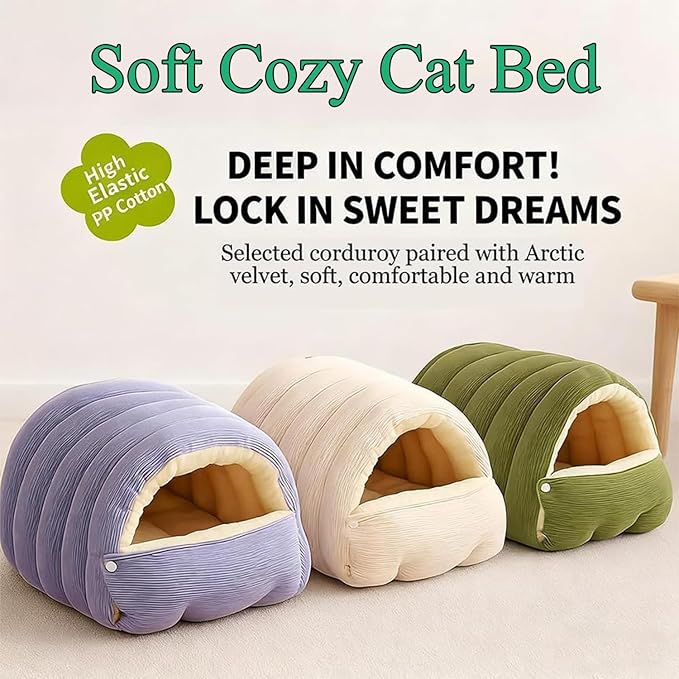 Expectation Cat Bed, Removable and Washable Winter Closed-Off Cat Bed, Soft Fluffy Warm Autumn/Winter Cats House, Washable Non-Slip Pet Sleeping Bag for Indoor Cats Small Dogs (Green,Large)