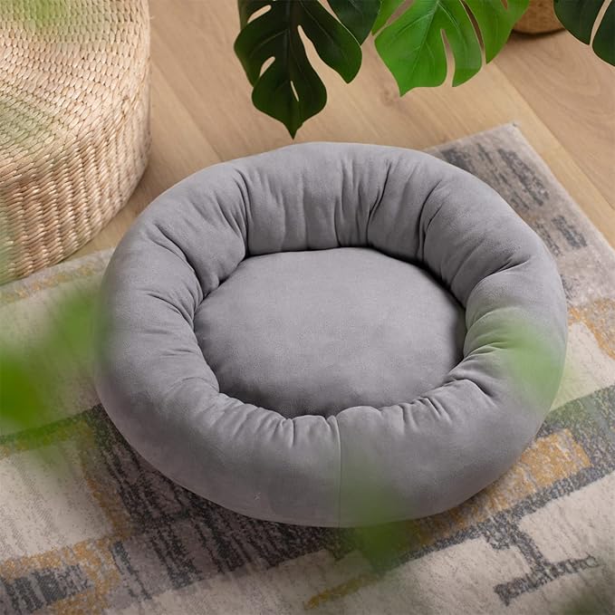 KASENTEX Dog Bed, Round Dog Beds for Medium/Large Dogs, Donut Dog Bed and Cat Bed Anti Slip & Machine Washable - Grey 27x27 Inches