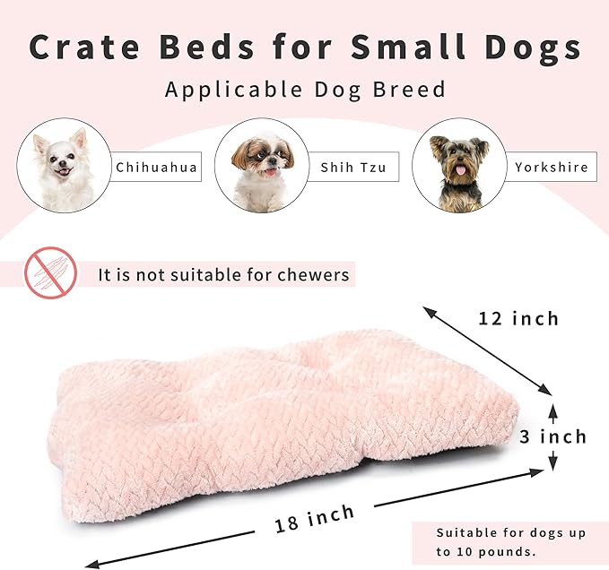 18 inch Dog Crate Bed Dog Mats for Sleeping,Up to 10 lbs Fluffy Pink Puppy Pad XXS