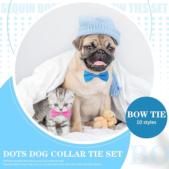 Jutom 40 Pcs Spring Dog Bow Ties Dots Collar Bow Ties Puppy Neckties Bulk Elastic Bands Adjustable Pet Dog Grooming Accessories for Small Medium Large Pet Birthday Wedding Parties