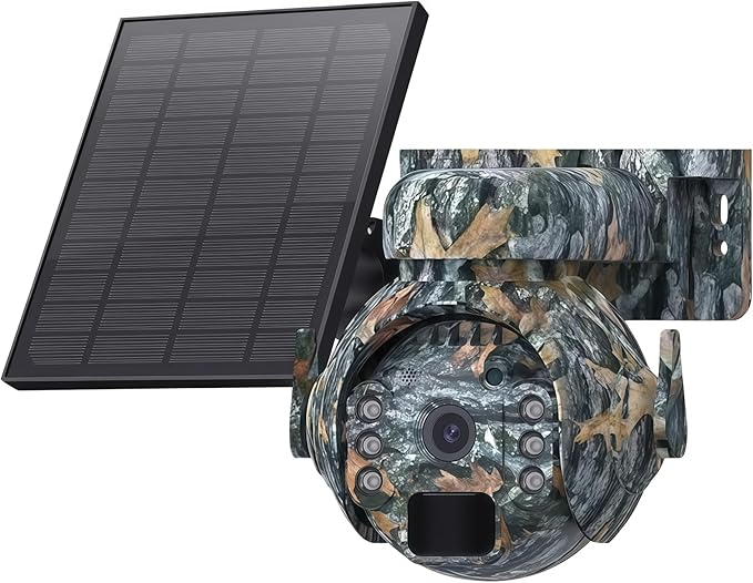 5MP Solar Cameras WiFi Wireless Outdoor 360° View Pet Monitoring Camouflage Color Solar Battery PTZ Camera(WiFi Camera add 64GB)