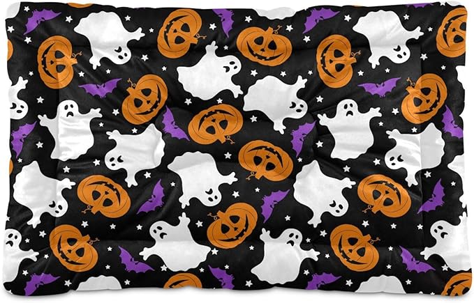 Pet Bed Halloween Ghost Bat Pumpkin Dog Bed Mat Absorbing Non Slip Pad Pet Sleeping Mat for Small, Medium, and Large Dogs Puppy Cat 36 in x 24 in