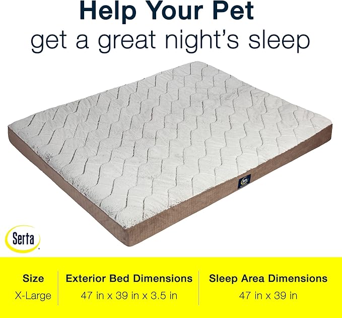 Serta Orthopedic Quilted Pillow Top Dog Bed for Pets – Chocolate Brown (X-Large)