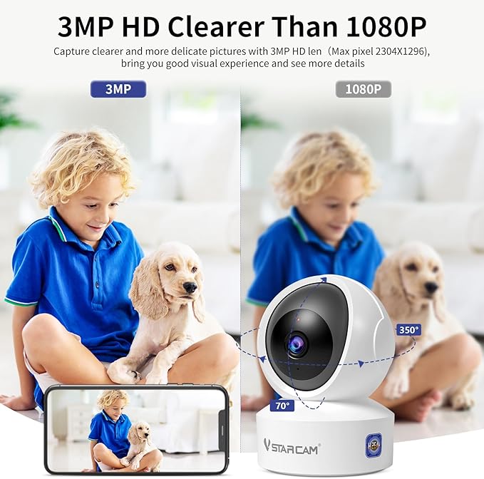 VSTARCAM 3MP Pet Camera Indoor with Phone App, 360° Indoor Security Camera with Color Night Vision, Motion Detection & 2-Way Audio, 24/7 SD & Cloud Storage 02