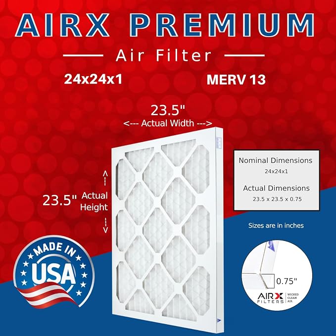 AIRX FILTERS WICKED CLEAN AIR. 24x24x1 Air Filter MERV 13 Electrostatic Pleated