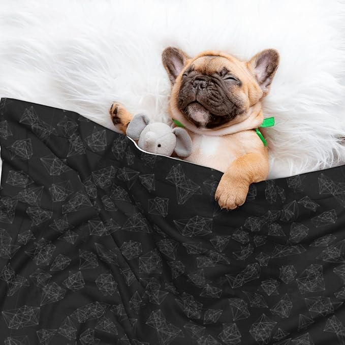 Reversible Pet Blanket for Easy Cleaning Maintenance, Black Marble Style, Double Sided Plush Dot Design Means Double Use Between Washes for Convenience