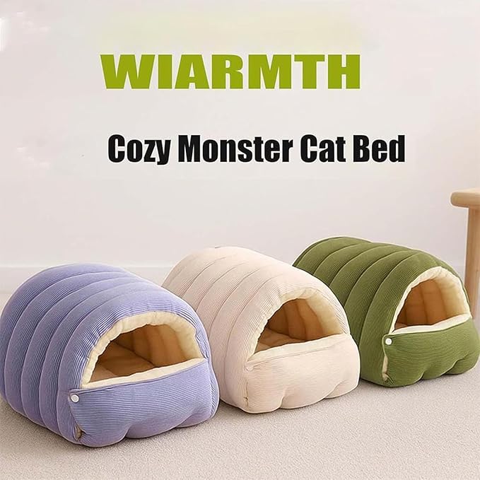 Removable and Washable Winter Closed-Off Cat Bed, Cat Winter Cave, Cute Cat Beds for Indoor Cats, Disassembled Design for Easier Cleaning, with Hair Remover (Purple, 17.7 * 11.8 * 7.5 in)