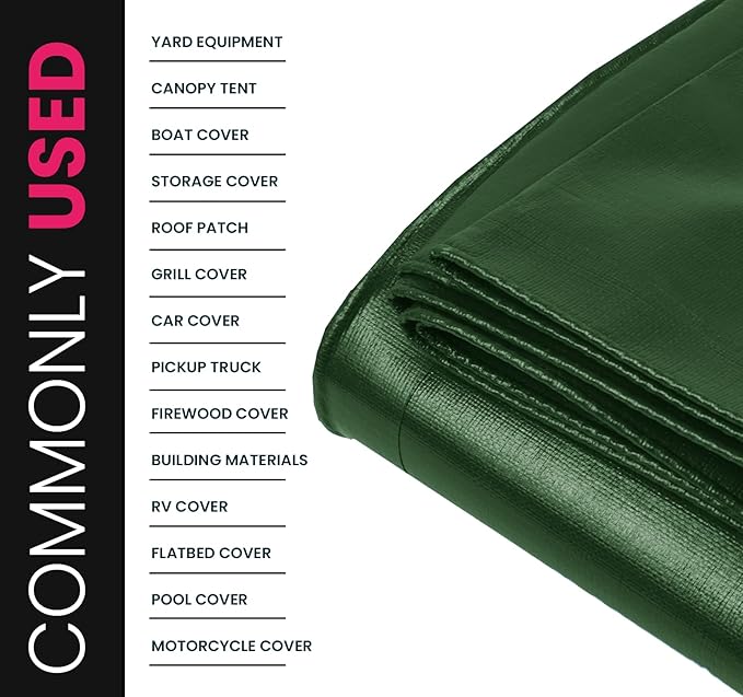 PROTARP Extreme Heavy Duty 22 Mil Tarp Cover, Waterproof, UV Resistant, Rip and Tear Proof, Poly Tarpaulin with Reinforced Edges for Roof, Camping, Patio, Pool, Boat. (Green/Black 40′ X 50′)