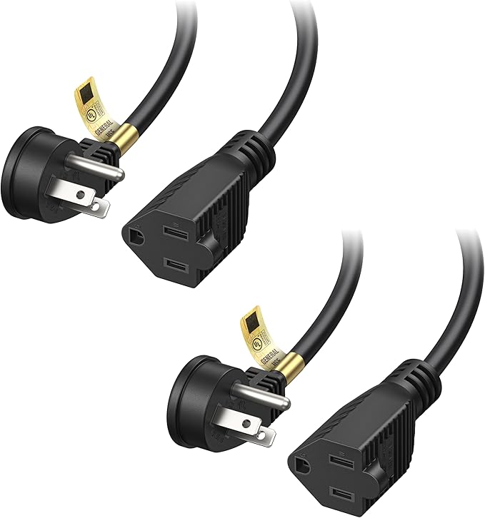 Cable Matters 2-Pack Low Profile Flat Plug Extension Cord (Power Extension Cable) 10 Feet (NEMA 5-15P to NEMA 5-15R)