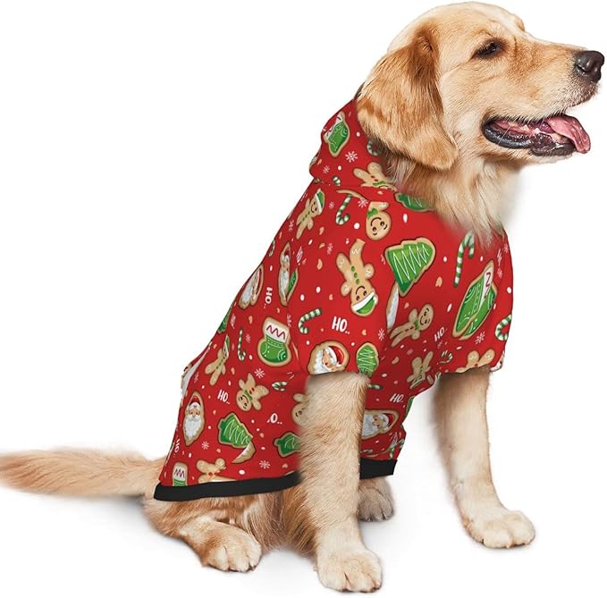 Santa Claus with Gingerbread Man Hoodie,Christmas Cosplay Dog Clothes with Pocket and Hat Winter Clothes Sweaters Xx-Large