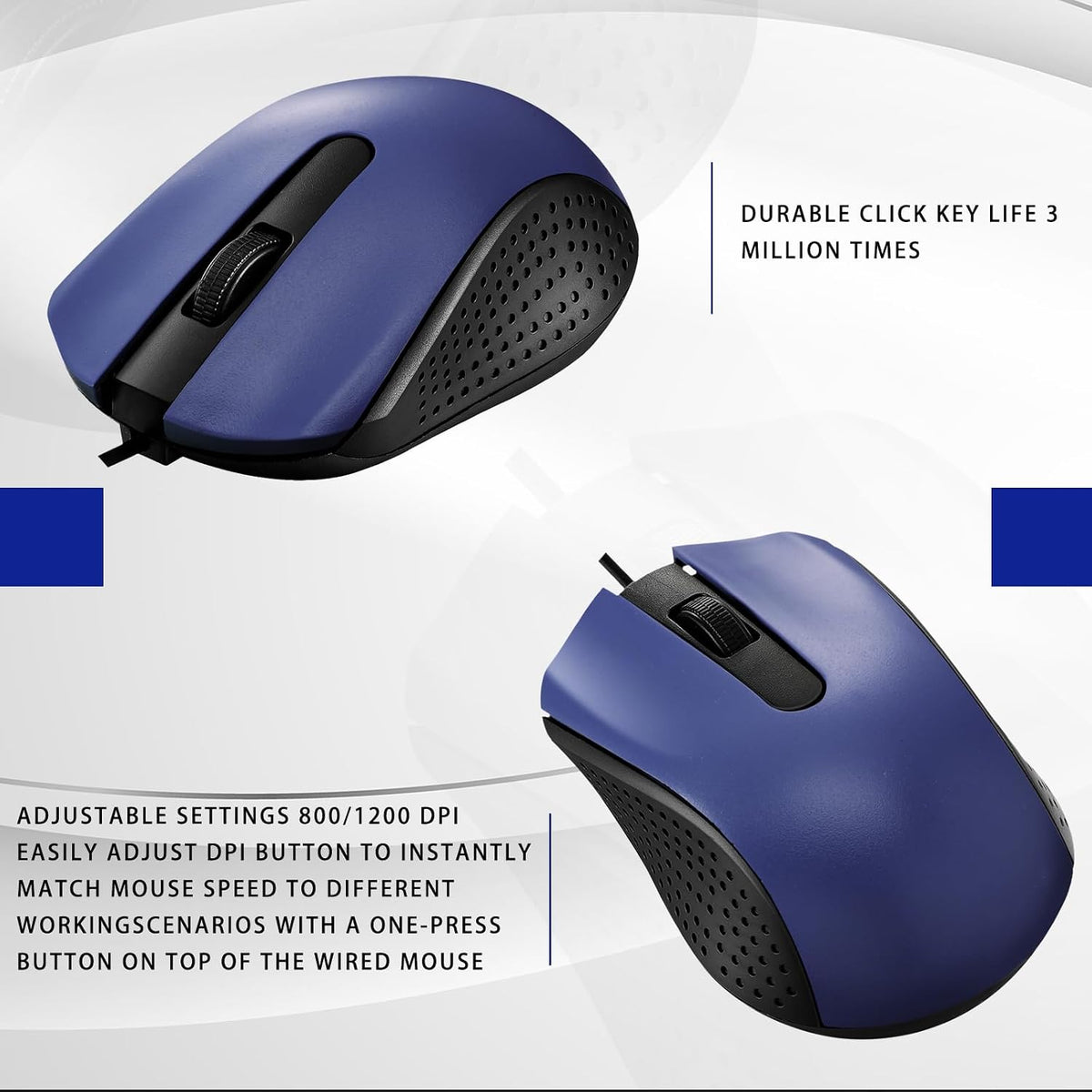 Bonuci 30 Pack Computer USB Wired Mouse Bulk 3 Button 800/1200 DPI Blue