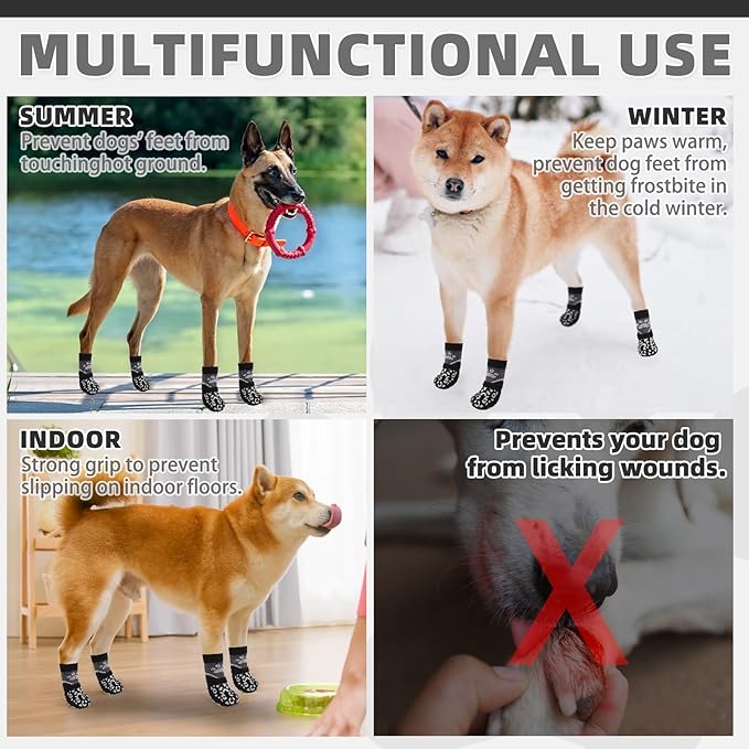 KOOLTAIL Dog Socks for Hot/Cold Pavement to Prevent Licking Paws Scratching,Anti Slip Pet Boots&Paw Protector for Hardwood Floors,Traction Control Grip Booties for Small Medium Large Senior Dogs M