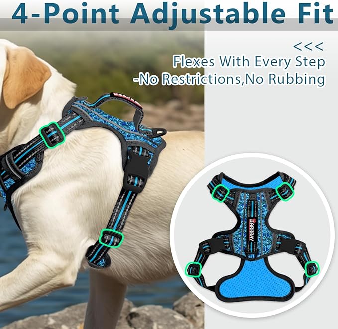 BARKBAY Dog Harness No Pull with ID Tag Pocket - Heavy Duty, Reflective, Easy Control for Large Dogs(Blue/Black,XL)